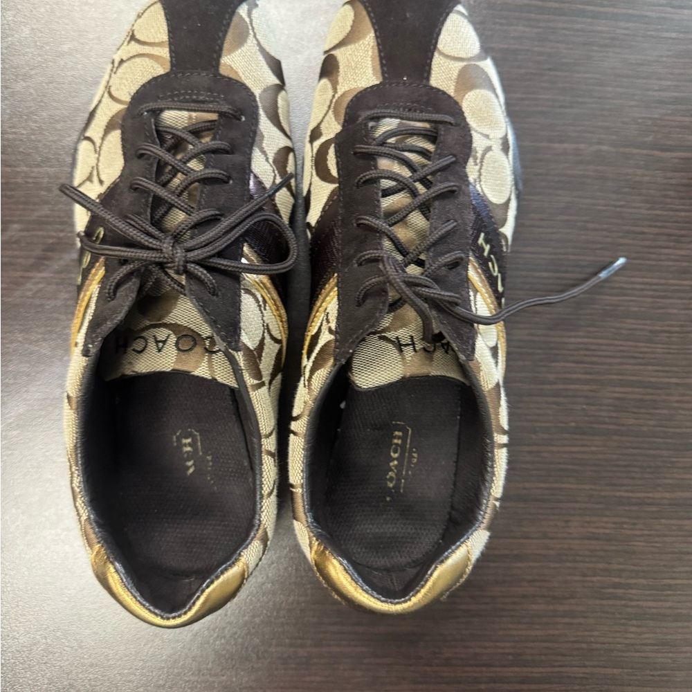 Coach Black and Gold Monogram Sneakers